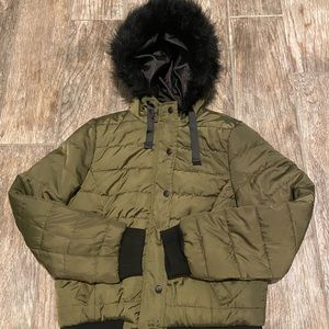 Juniors fur trim coat